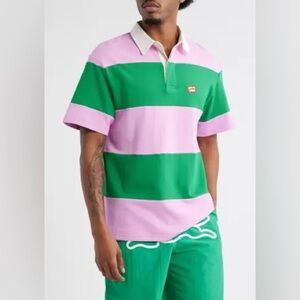 New Icecream Boulder Stripe Polo Shirt Short Sleeve Orchid Pink Green Mens Sz S